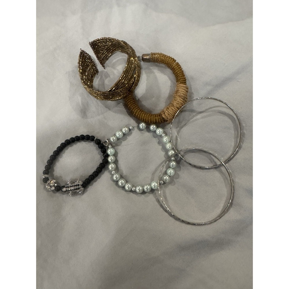 6 Pc Bracelet Lot Costume Jewelry Beaded Cuff Bangles Faux Pearl Repair Craft